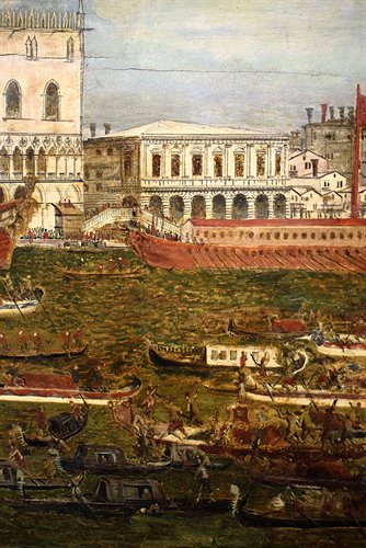 Venise, la Régate Historique défile sous le Palais des Doges.